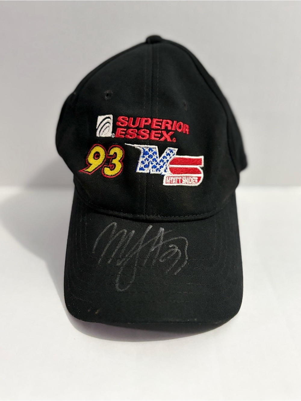 NASCAR Superior Essex 93 Embroidered Black Racing Cap with Signature